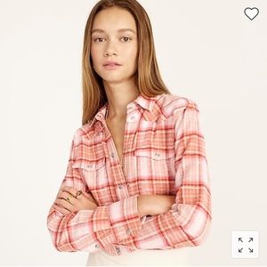 J. Crew slim-fit western shirt in blush tartan flannel, pink plaid, 6 s/m